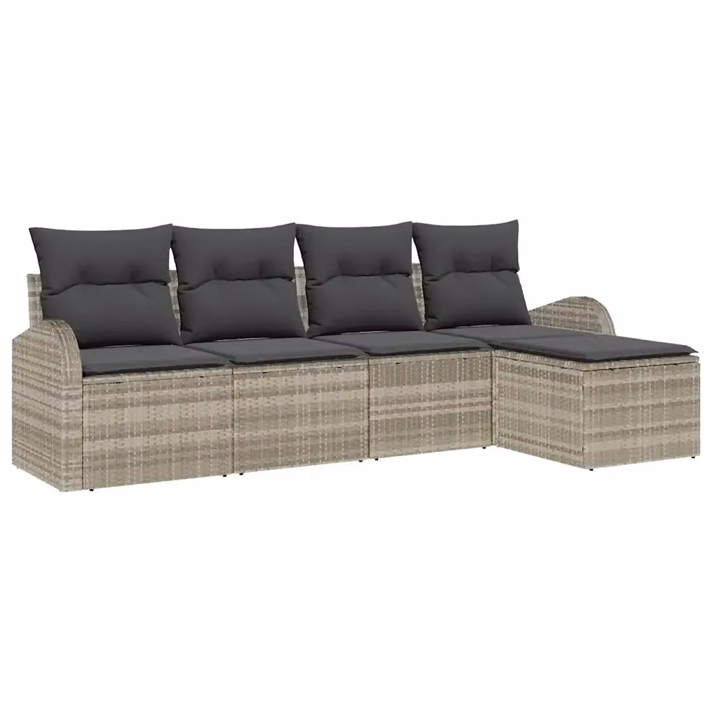 Set Divano da Giardino a L vidaXL in Polyrattan Grigio con Cuscini e Ottoman – 2