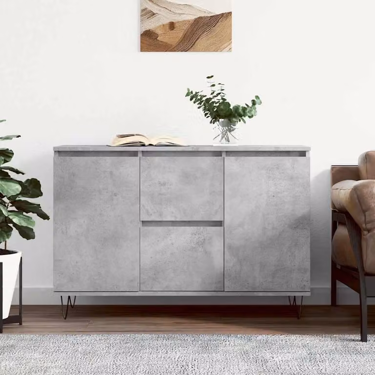 Credenza moderna vidaXL in legno multistrato e metallo, Grigio Cemento, L: 101,5 cm, P: 35 cm, H: 70 cm