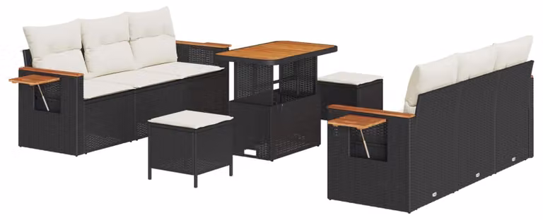 Set Divano da Giardino 9 pcs Nero polyrattan