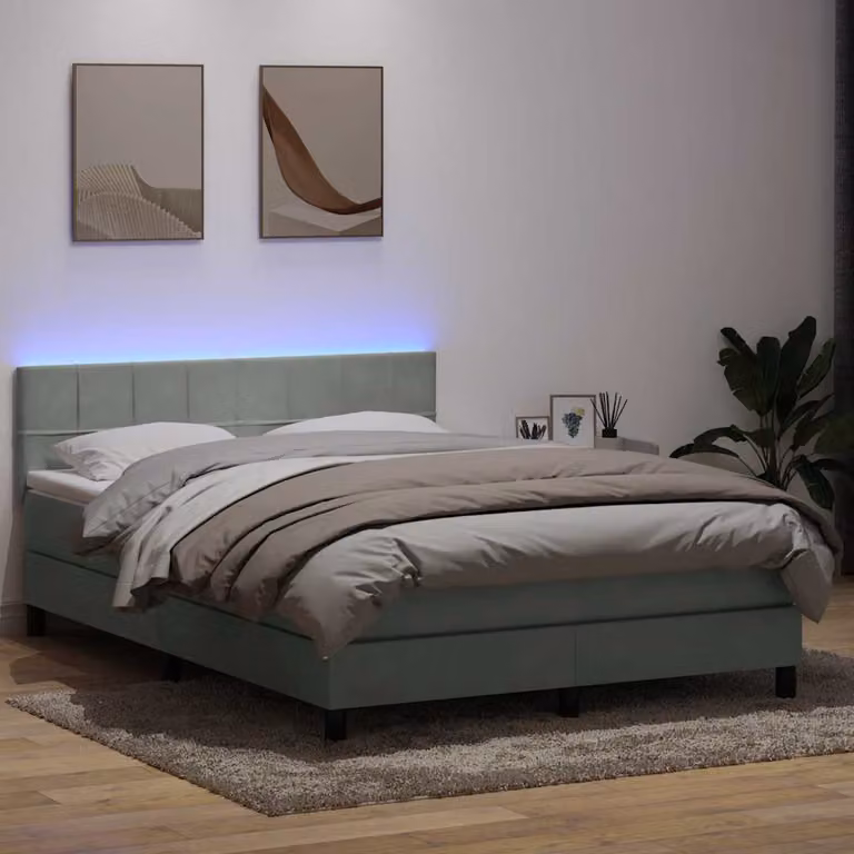 Maison Exclusive - Letto box spring con materasso e LED grigio chiaro 160x210 cm velluto