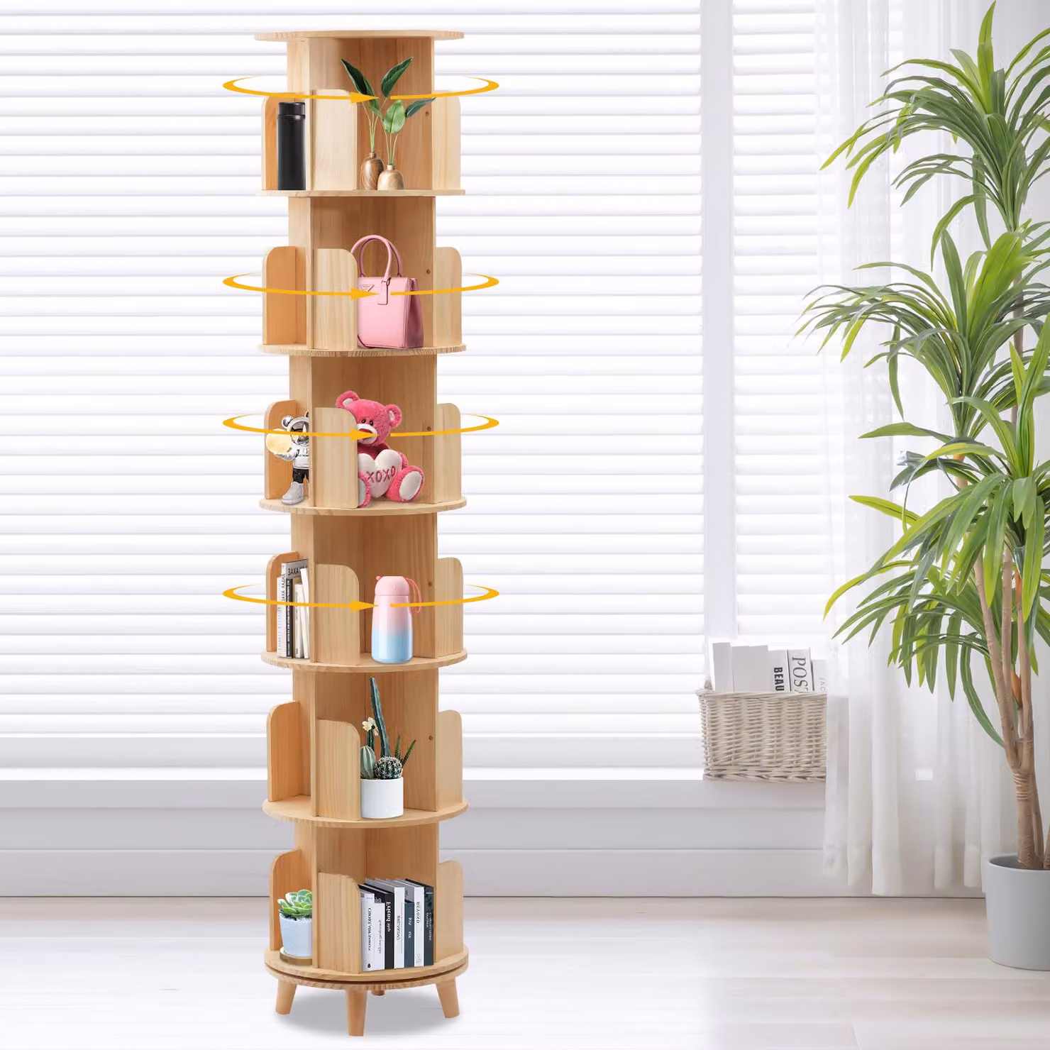 Libreria girevole - Colore legno - 6 ripiani - Diametro 46 cm