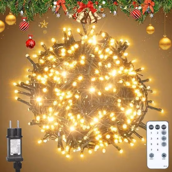 Catena luminosa LED Ibenzoa® Bianco caldo, 125 metri – 1000 LED, telecomando, 8 modalità, 4 livelli di luminosità, 3 timer, memoria, grado di protezione IP65 – Adatta per interni ed esterni, giardino e facciata
