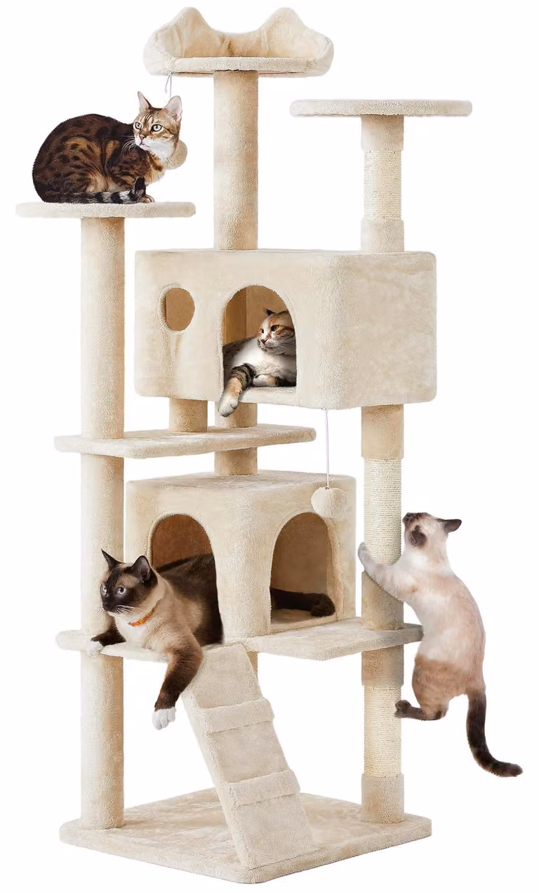 Yaheetech, albero per gatti alto 178 cm, robusto, con 2 rifugi, color beige