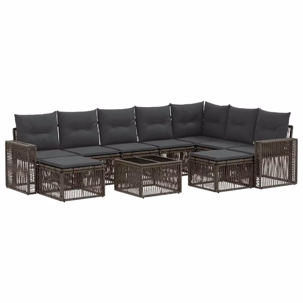 Set Divano da Giardino vidaXL 10 Pezzi a Forma di U in Polyrattan Grigio e Antracite con Cuscini e Tavolino – 2