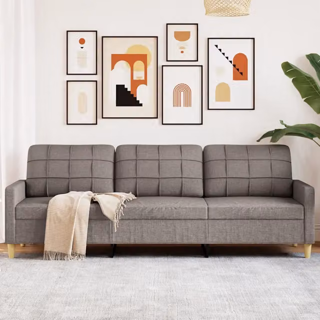 Divano a 3 Posti-Sofa 3 Posti Tortora 210 cm in Tessuto