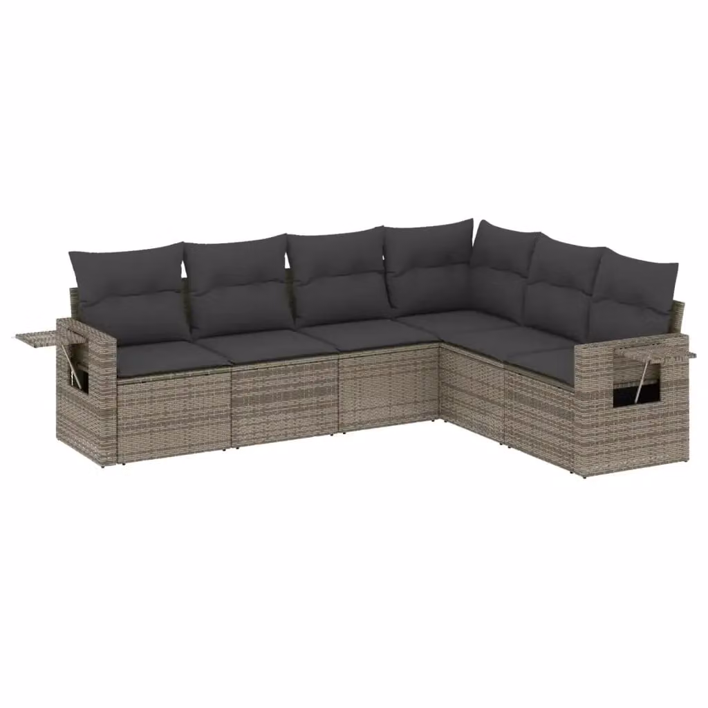 Set Divano da Giardino vidaXL 6 pz a L in Polyrattan Grigio con Cuscini e Tavolino – 2