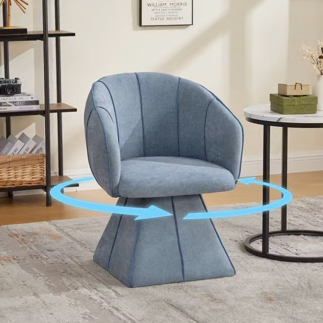 Poltrona girevole WISHDOR blu in tessuto con schienale alto e braccioli, ideale per soggiorno e camera da letto