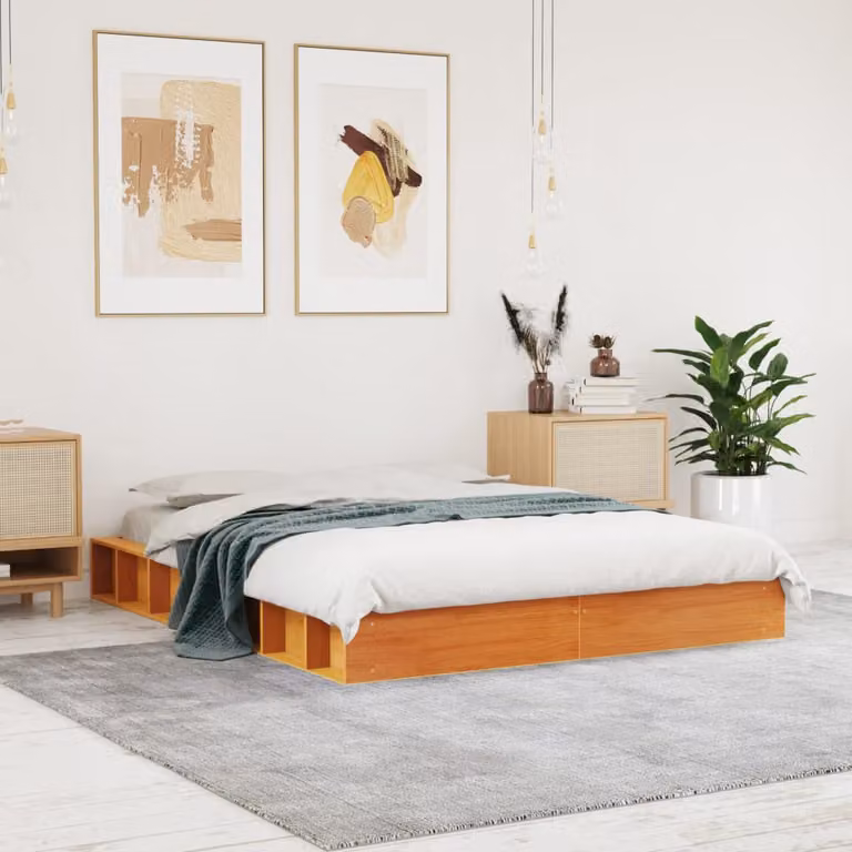 Letto in legno di pino vidaXL color marrone cera con doghe piatte, L 120 x P 200 cm