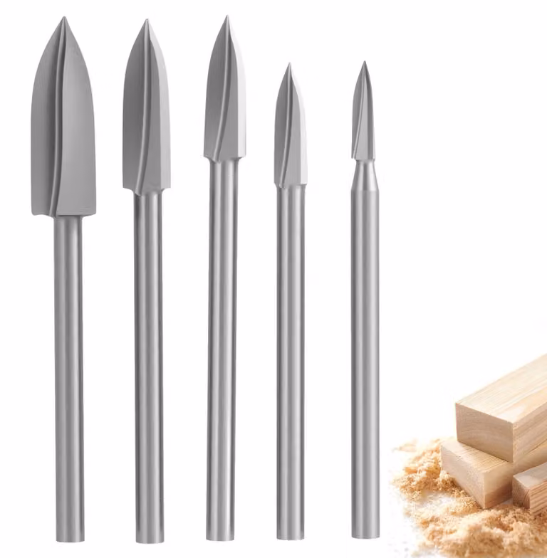 Set di utensili per intaglio in legno HSS, 5 pezzi, attacco da 3 mm, strumenti per intaglio del legno
