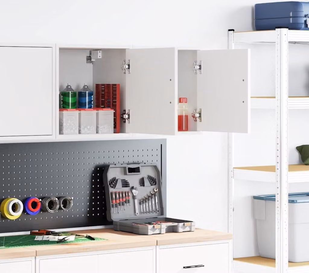 Pensili per Garage 2 pz Bianco in Legno Multistrato