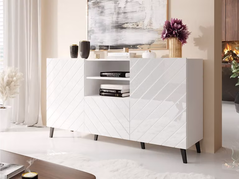 Cassettiera combinata BERMEJO – bianco / bianco lucido