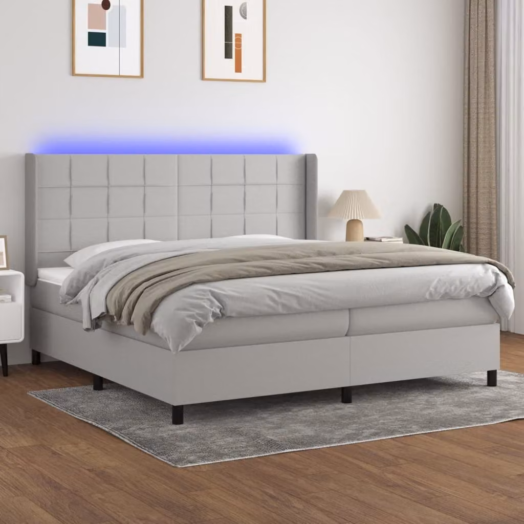 vidaXL Letto a molle con materasso e tessuto LED grigio chiaro 200x200 cm - Letto a molle - Boxspringbetten - Bett - Schlafzimmermöbel