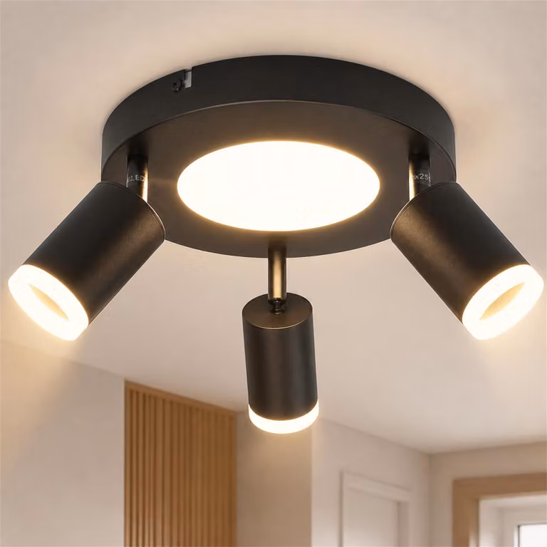 ZMH plafoniera Faretto da soffitto a led 3 fiamme GU10 - lampada per camera da letto 3000k lampada da cucina nera Faretto da soffitto 20W orientabile lampada da corridoio in metallo per cucina