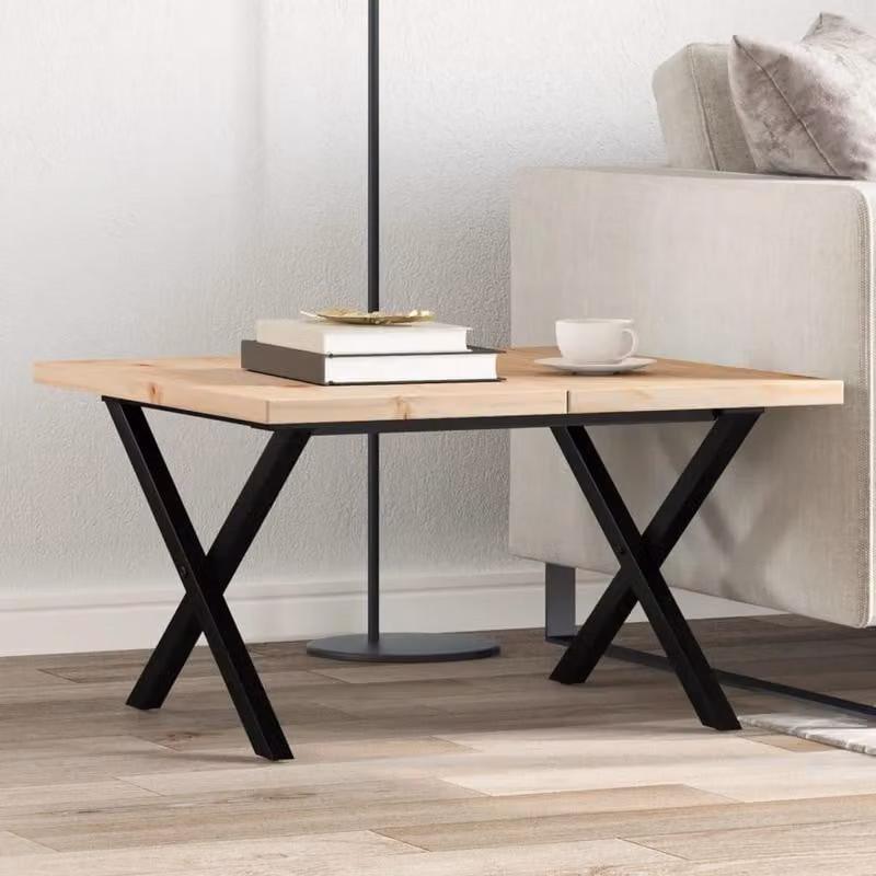 Tavolino con struttura a X - Realizzato in legno di pino massello e acciaio, design industriale, leggero e compatto