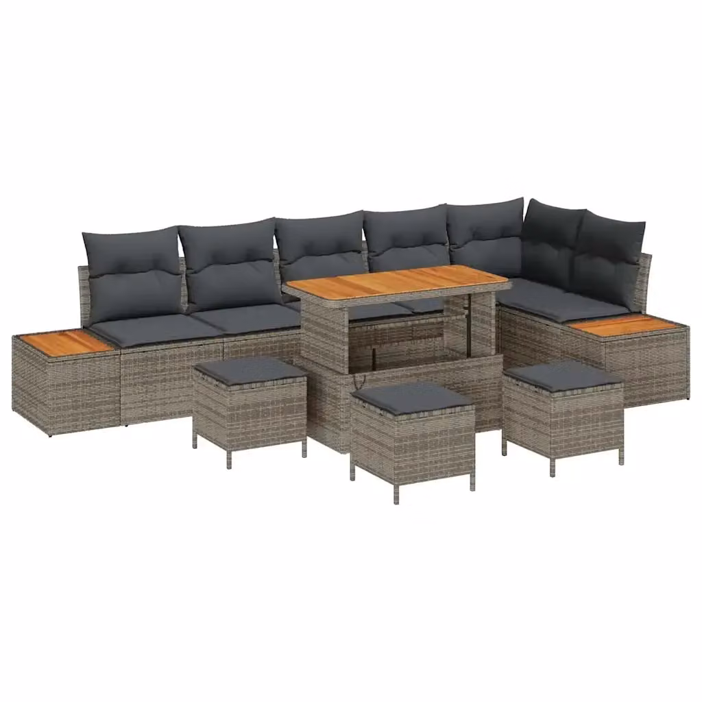 Set Divano da Giardino vidaXL 10 Pezzi Grigio con Cuscini e Tavolino da Esterno in Rattan e Acciaio – 2
