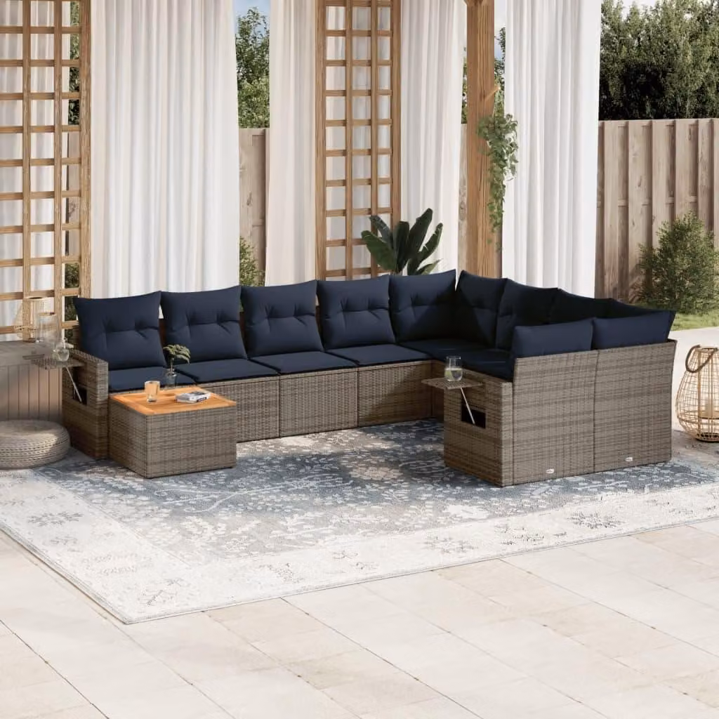 Maison Exclusive - Set divano da giardino 10 pezzi con cuscini, grigio, polyrattan