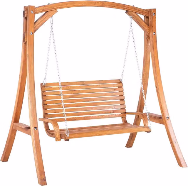 Dondolo da giardino Beliani a 2 posti in legno di larice marrone con tavolino laterale L/P/H: 175 x 128 x 150 cm