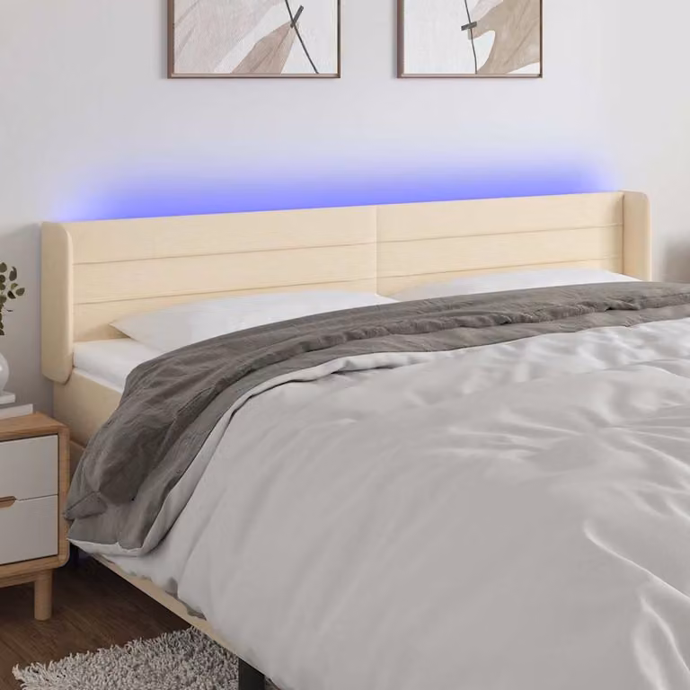 Testiera per letto con LED e porta di ricarica USB vidaXL in tessuto beige L: 203 cm, P: 16 cm, H: 78-88 cm