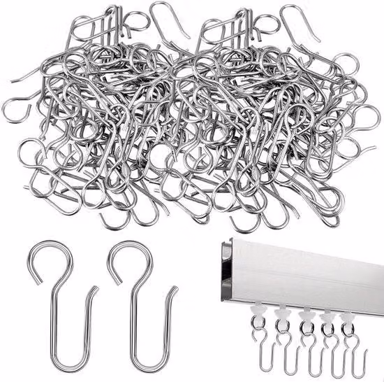 60 supporti per tende in acciaio, supporti a S per tende, 35 mm, argento