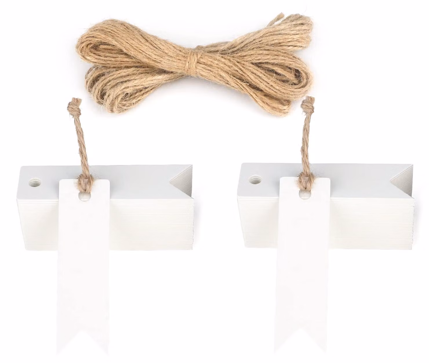 200 etichette in carta kraft, dimensioni 7x2 cm, con cordino di iuta, colore bianco