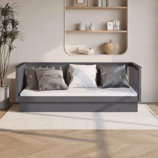 Dormeuse vidaXL in legno massello di pino e tessuto grigio L/P: 200 x 80 cm