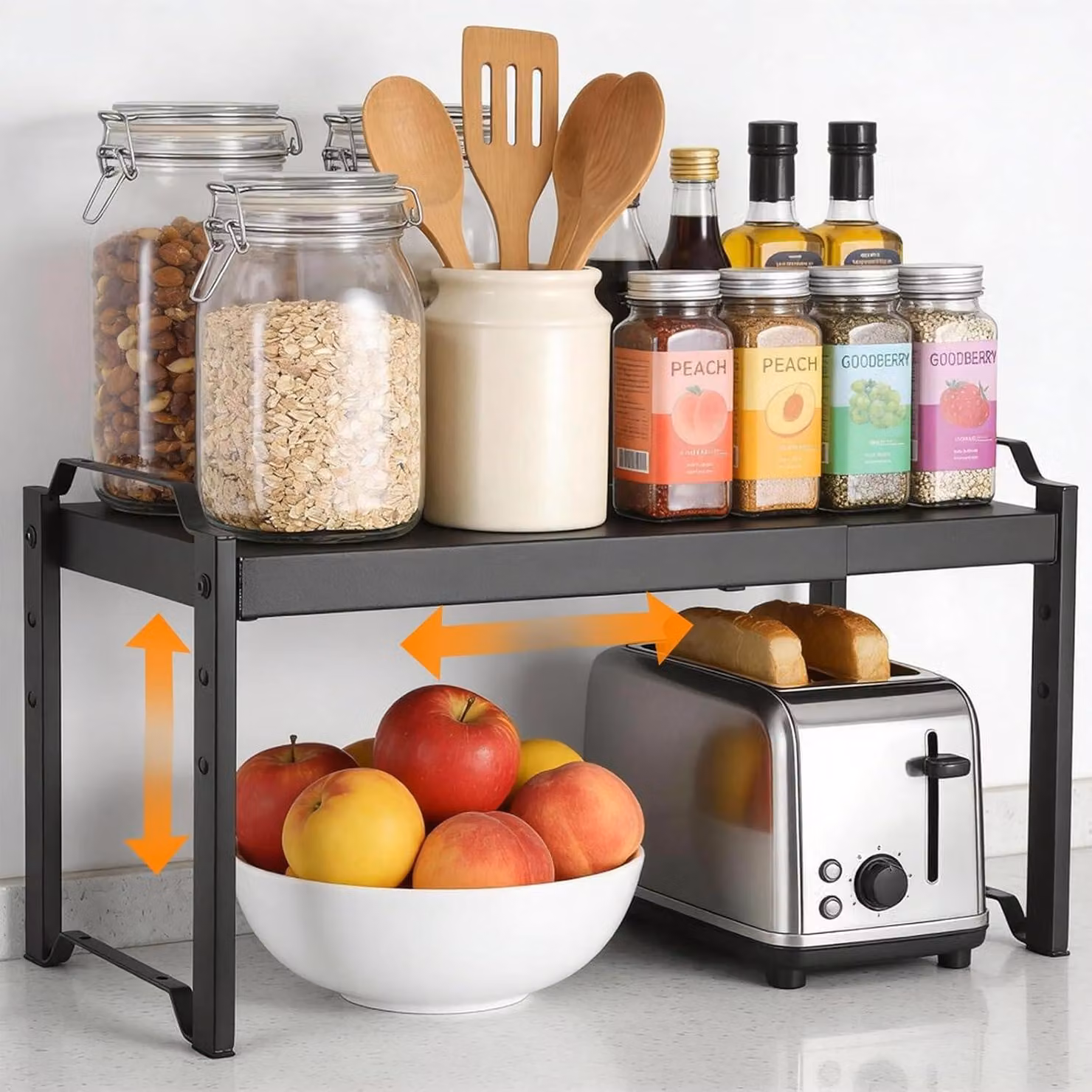 Ripiano estraibile per cucina, da 32 a 53 cm, in metallo, con 3 altezze regolabili, ideale per l'ufficio