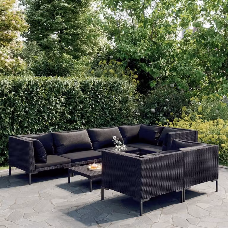 Maison Exclusive - Set da giardino da 8 pezzi con cuscini in polyrattan grigio scuro