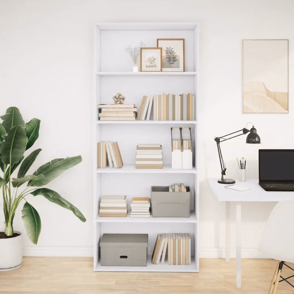 Libreria bianca vidaXL in legno e MDF da appendere al muro, L 80 cm, P 30 cm, H 189 cm