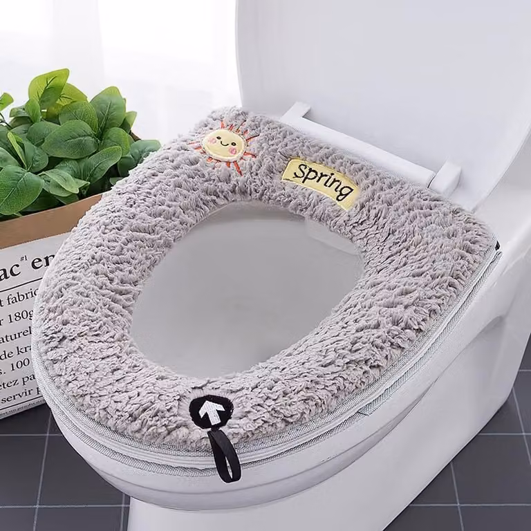 Set da 2 cuscini universali morbidi e riscaldanti per il sedile del WC con passante per appendere, grigi