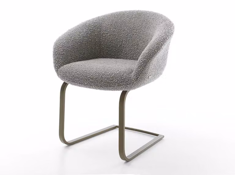 DELIFE Sedia girevole Vinka-Flex con braccioli, rivestita in tessuto bouclé color argento-grigio. Sedia girevole dal design minimalista, con finitura effetto titanio e imbottitura in molle insacchettate