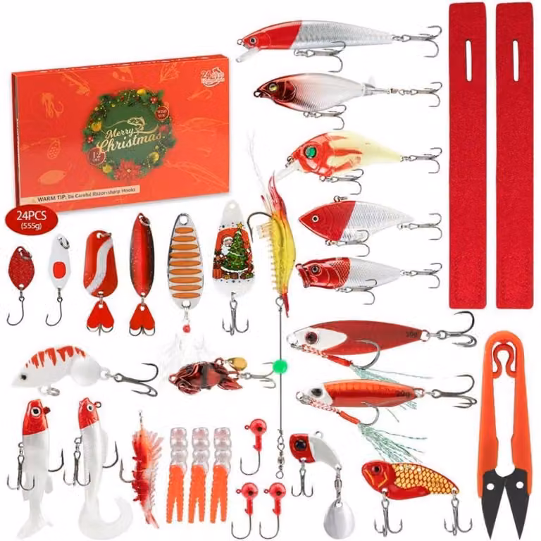 Calendario dell'Avvento 2025: 24 giorni di accessori da pesca, set ideale per pescatori, uomini e adolescenti