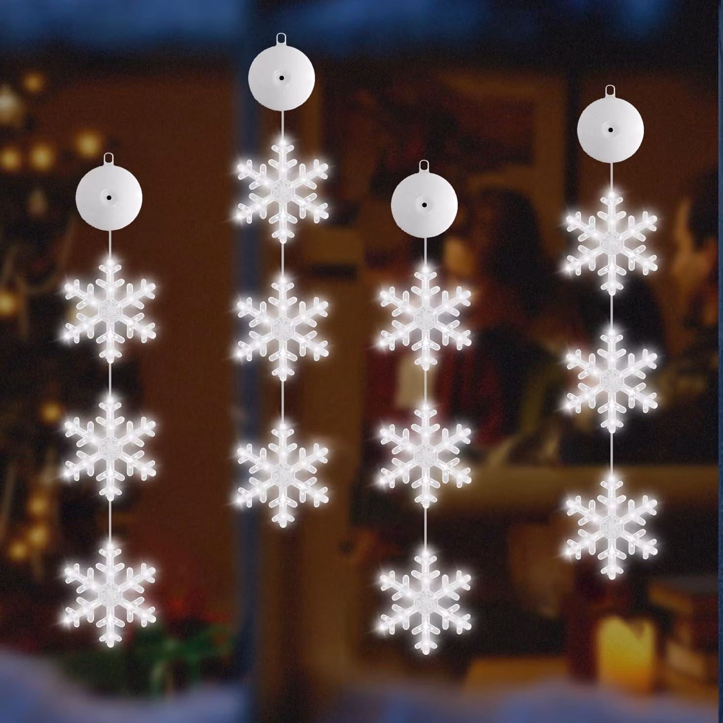 Catena luminosa a LED a forma di fiocchi di neve, confezione da 4 pezzi, lunghezza 120 cm, con timer e alimentazione a batteria