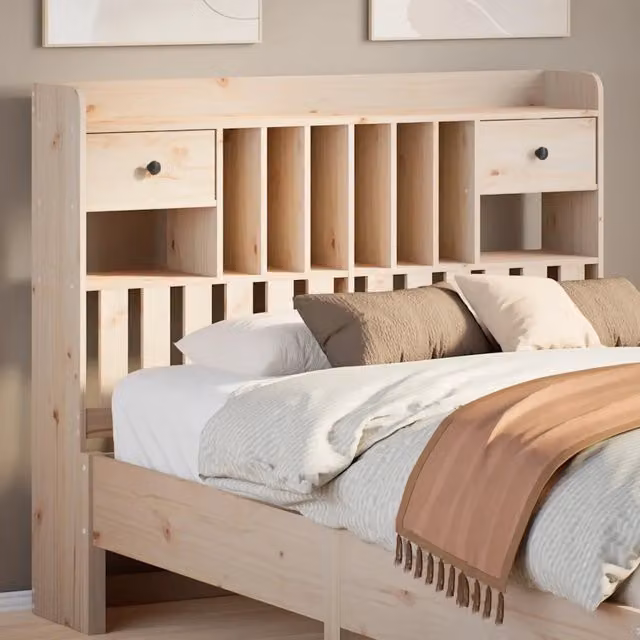 Testiera con ripiani integrati in legno massello di pino beige vidaXL L: 141 cm, H: 110 cm, P: 23 cm – 1