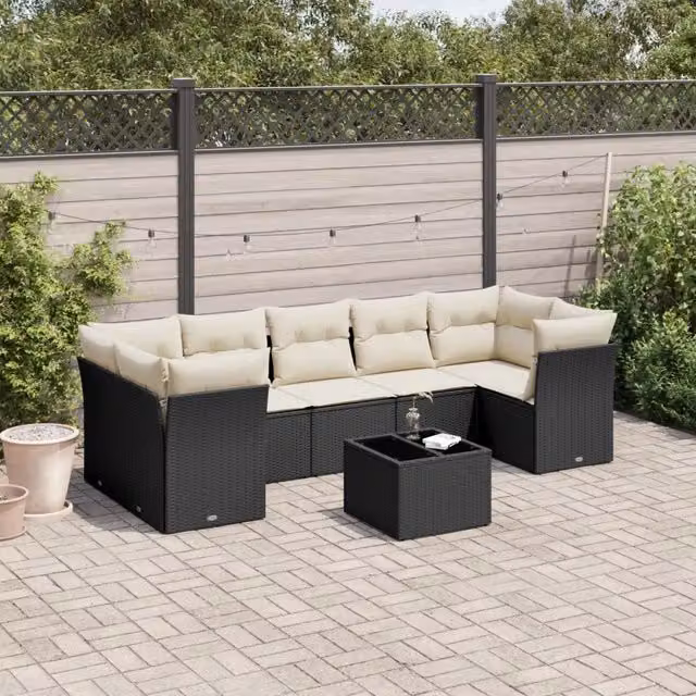 Set di divani da giardino VIDAXL in polyrattan nero con 8 cuscini modello a L