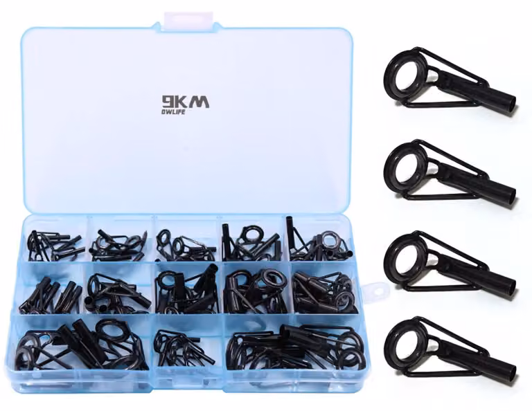 Kit di riparazione Rutenring, 65 pezzi, 20 misure, colore nero, per la pesca