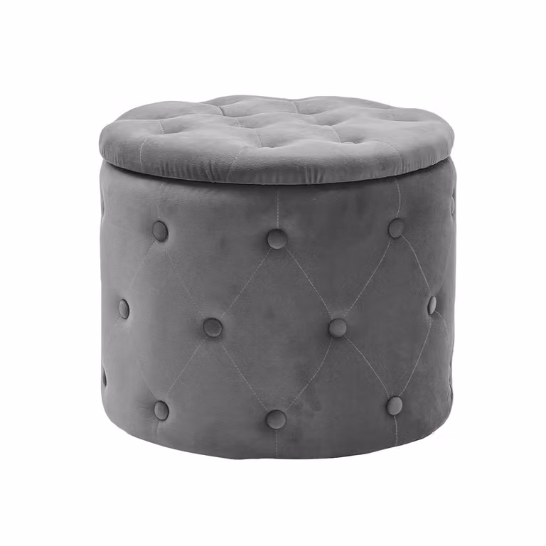 Vestiamo Casa Pouf Contenitore Apribile Cilindrico Grigio H 40,5 cm x Diametro 48,5 cm