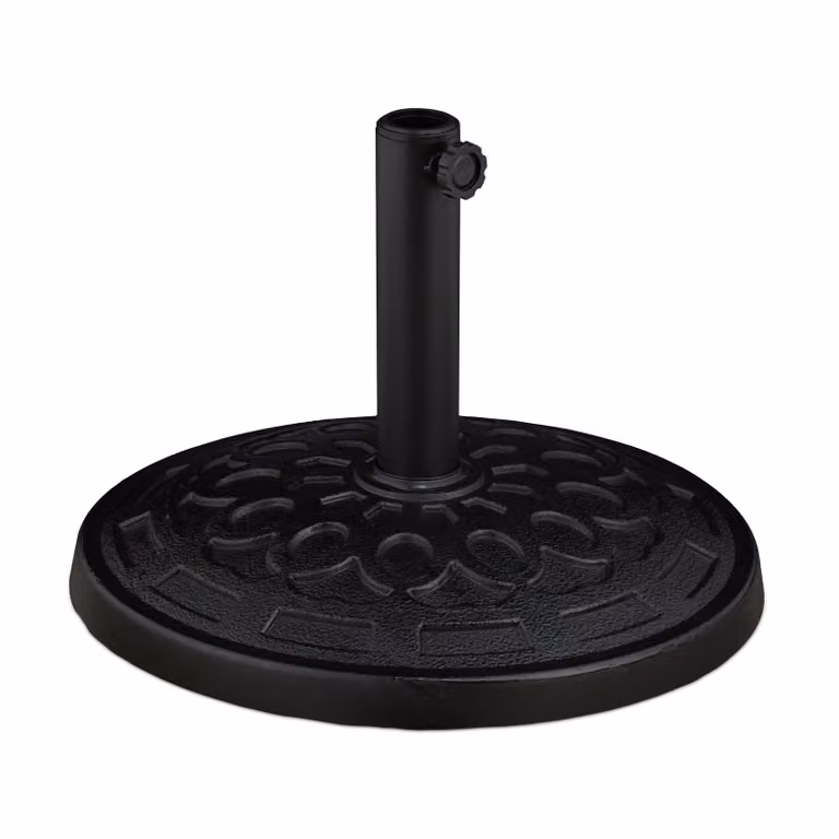 Supporto per ombrellone Relaxdays, per aste da 38-48 mm, design decorativo, resistente alle intemperie, per giardino e balcone, nero