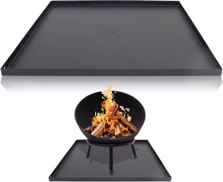 Piastra di base in acciaio, quadrata, 50 x 50 cm, con raccoglitore di cenere, ideale per giardino e campeggio
