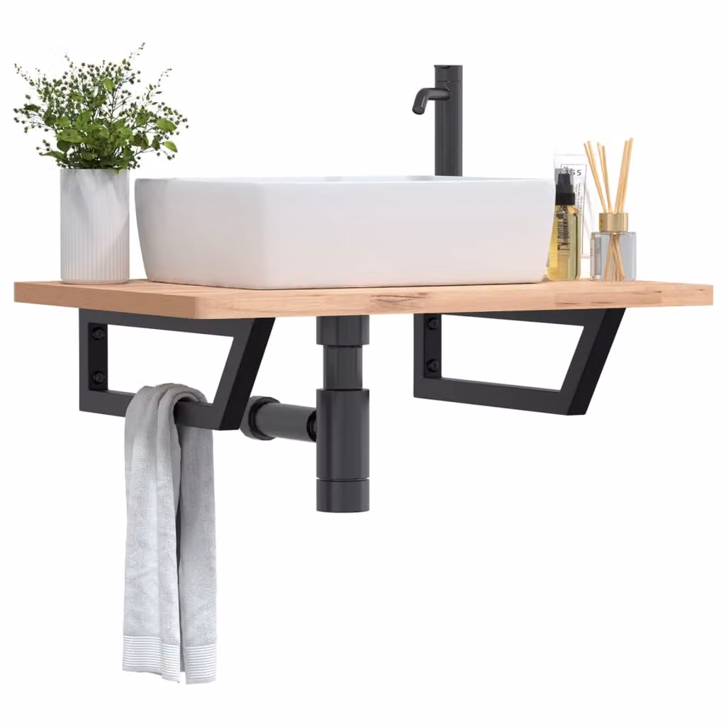 Set di 2 mensole per lavabo a trapezio vidaXL in acciaio nero, da appendere al muro, L 40 x P 40 x H 15 cm