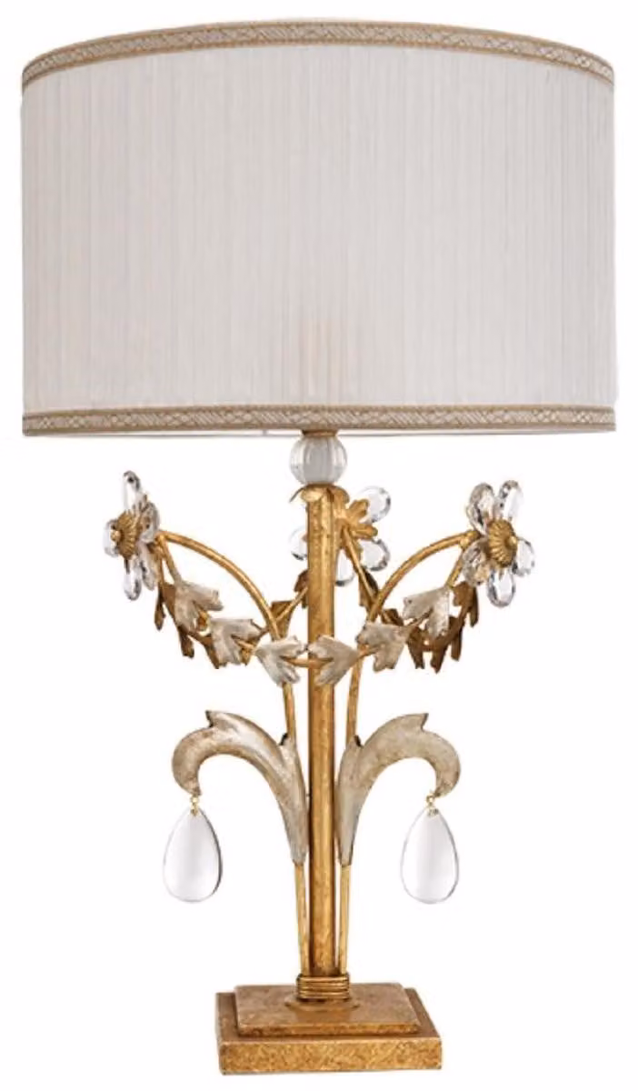 Casa Padrino lampada da tavolo in cristallo barocco oro antico / argento antico Ø 30 x H. 50 cm - Magnifica lampada da tavolo in stile barocco con vetro di cristallo bohémien - Qualità lussuosa - Italy