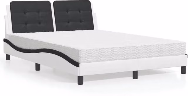 Letto con Materasso Zadar vidaXL Bianco e Nero in Similpelle e Tessuto L/P: 140 x 200 cm