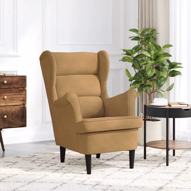 Poltrona in velluto marrone vidaXL con braccioli e design a tub per il tuo soggiorno – 1