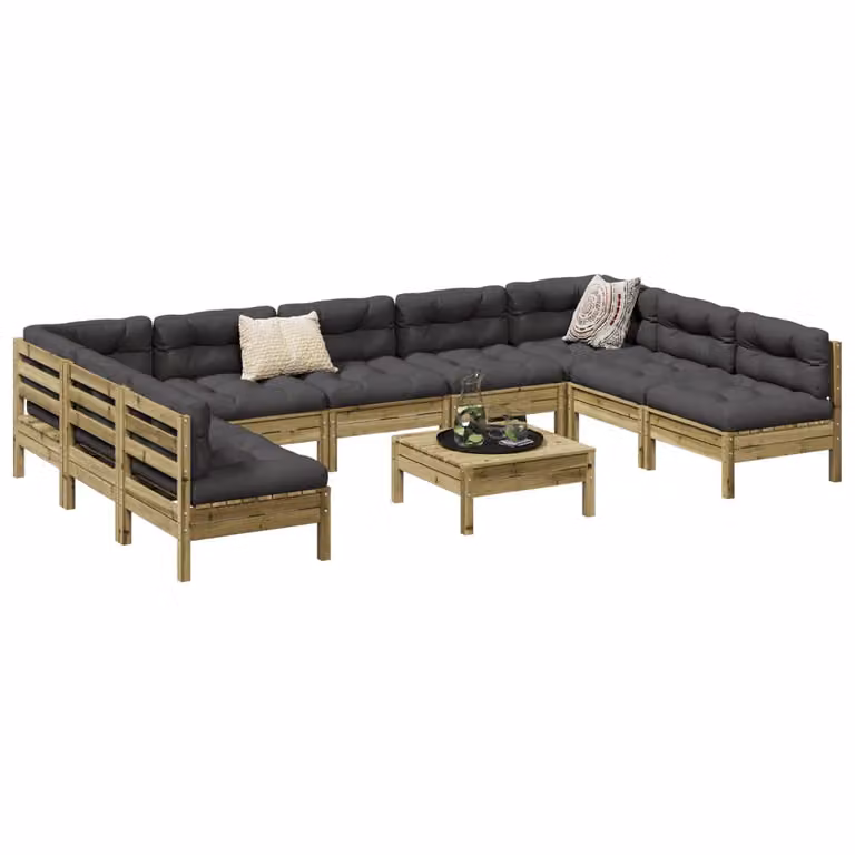 Set di divani da giardino vidaXL 10 pezzi in legno di pino trattato con cuscini grigi antracite
