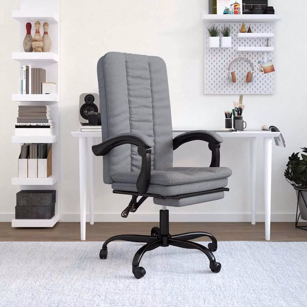 vidaXL Poltrona da Ufficio Reclinabile in Tessuto Grigio con Braccioli e Ruote, Sedia da Scrivania Girevole 360° per Home Office