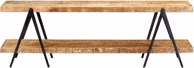Mobile TV in legno di mango e metallo stile industrial, colore marrone, L 160 x P 40 x H 50 cm
