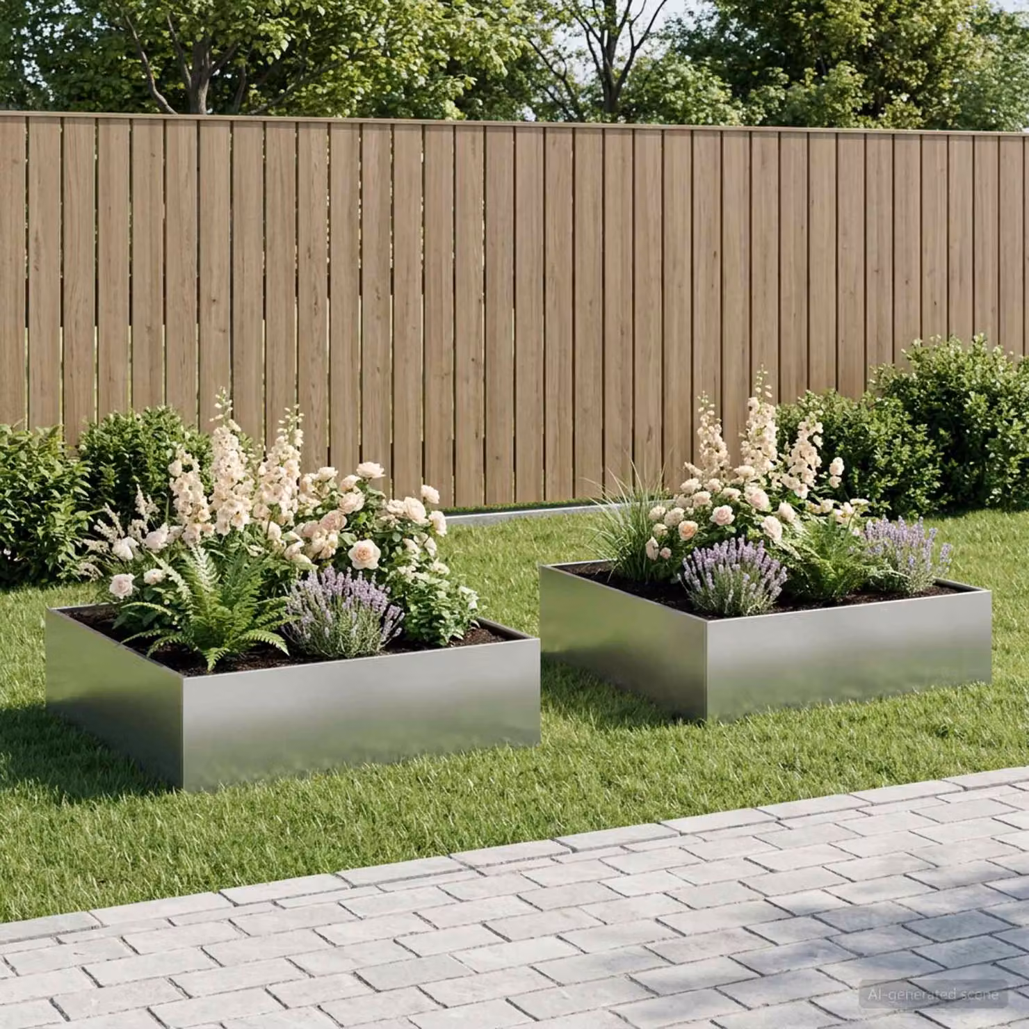 Set di 2 vasi da giardino vidaXL in acciaio zincato argento L: 80 cm, P: 80 cm, H: 30 cm