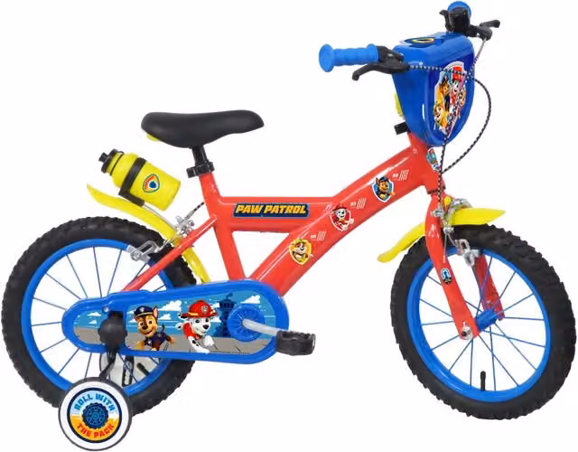 Bicicletta per bambini Paw Patrol da 14 pollici con freni caliper e stabilizzatori in acciaio Hi-Ten, colore rosso – 1