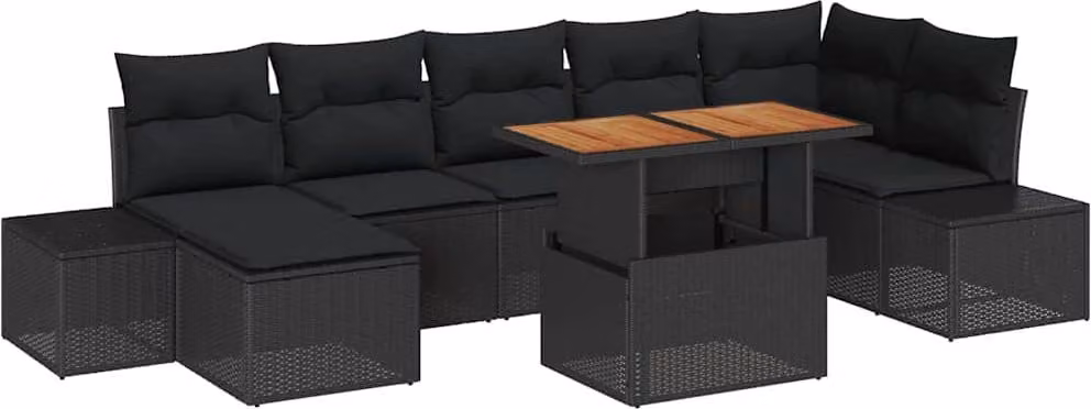 Set Divano da Giardino con archiviazione 8 pcs Nero Poly Rattan