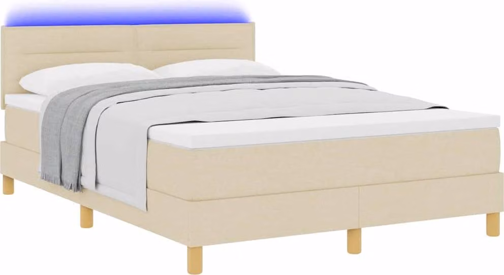 Letto a Sorgente LED con strisce LED Crema 140 x 200 cm Tessuto