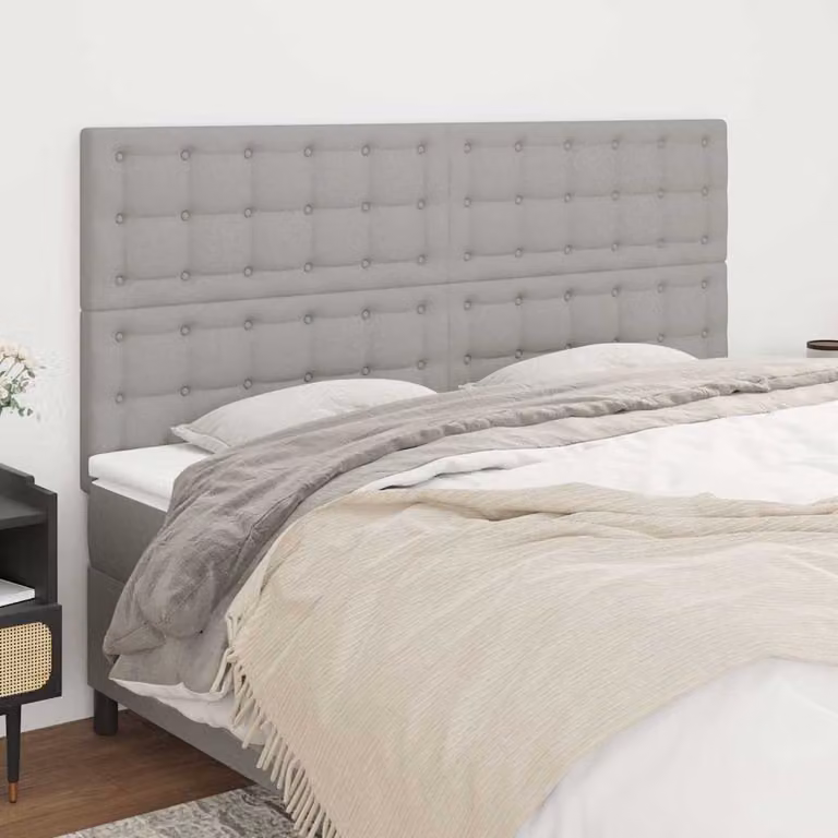Testiera per letto imbottita vidaXL in tessuto grigio chiaro con struttura in legno di larice L: 200 cm, P: 5 cm, H: 118/128 cm
